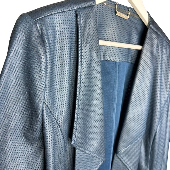 TanJay Vintage Blue Faux Leather Blazer Jacket Large - Picture 4 of 10